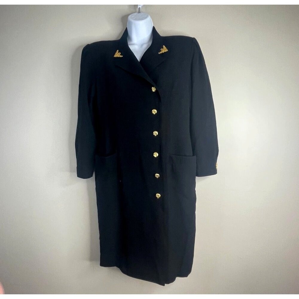 Vintage Wool Crepe Jacket Dress 14 Artsy Elevated Career Timeless Button Up Chic